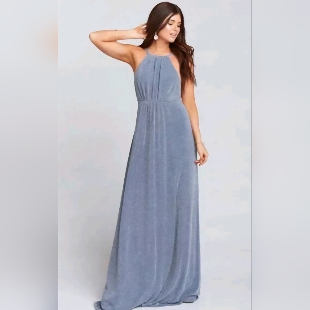 Show Me Your Mumu Sheer Halter Open Back Wedding Guest Maxi Gown Dress